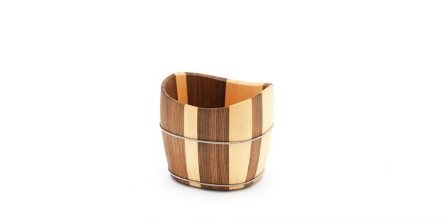 Nakagawa Shuji two tone bucket oke Kyoto handmade wood craft Japan